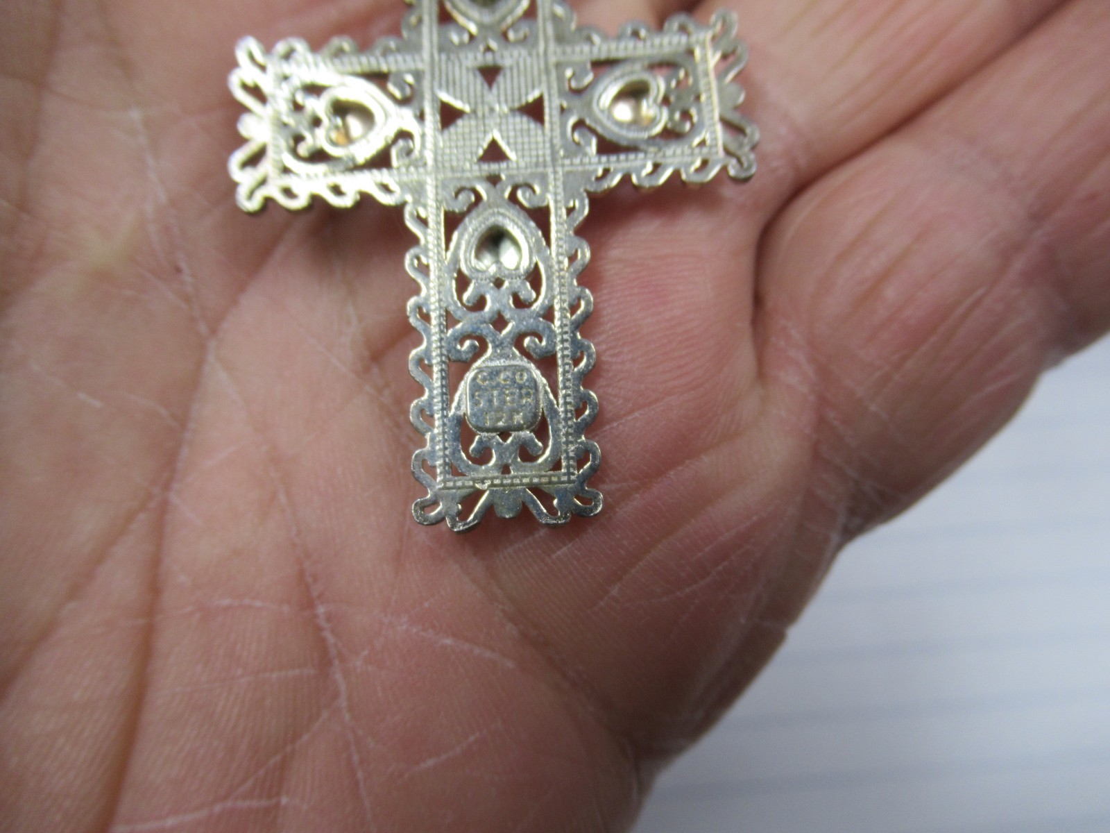Vintage Sterling & 12K Black Hills Gold Cross Pendant & Sterling Necklace in Box
