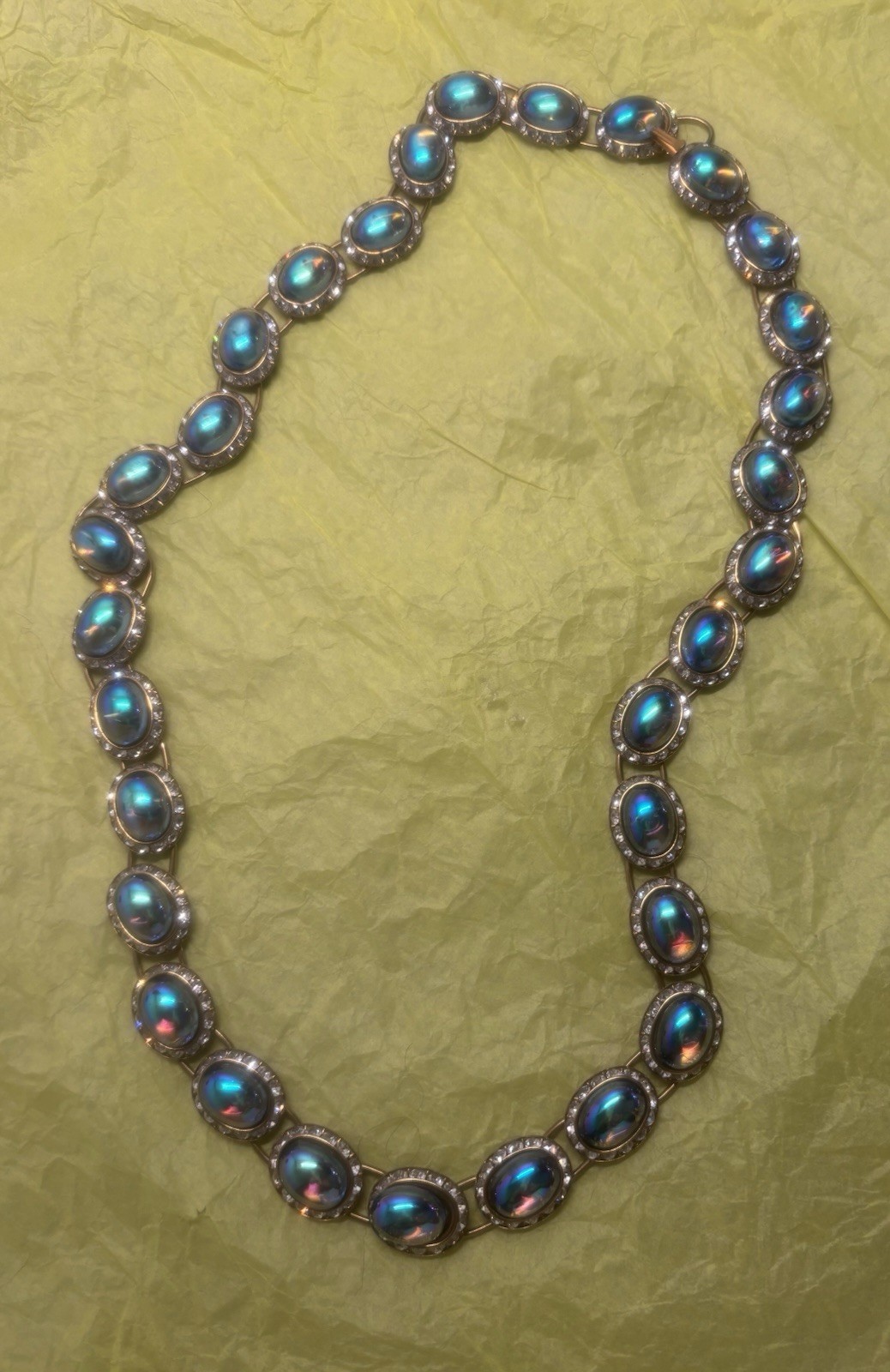 Vintage Peacock Iridescent Gripoux Cabochon AB Necklace ~ Stunning ~ Oil Slick