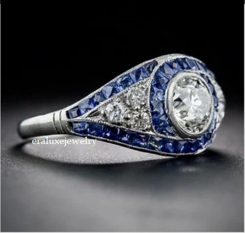 2.55Ct Art Deco Style Lab Created Diamond Engagement 14K White Gold Finish Ring
