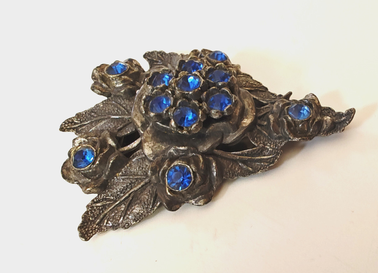 VTG ART DECO Signed L/N Little Nemo Silver Tone Sapphire Blue 1930’s Dress Clip