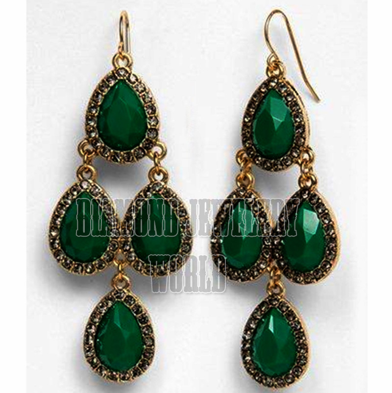 Gorgeous 1.85ctw Rose Cut Diamond Emerald Studded Silver Vintage Earring Jewelry