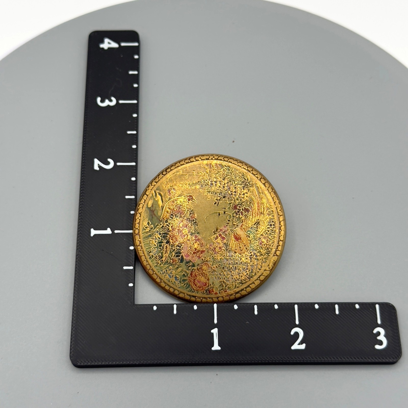 Antique Japanese Satsuma Ceramic Porcelain Hand Painted Brooch Pin Birds Flowers