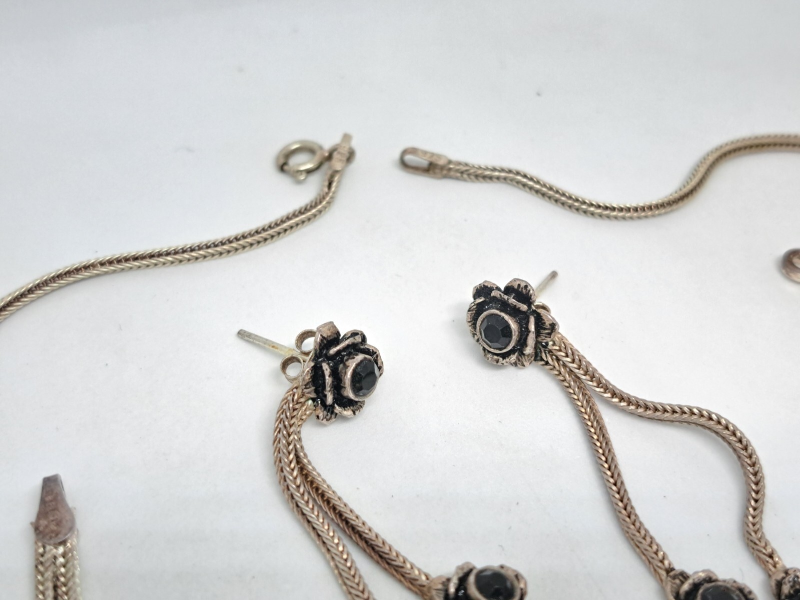 Vintage Set Necklace, Stud Earrings and Bracelet 925 Black Rose Ideal Gift