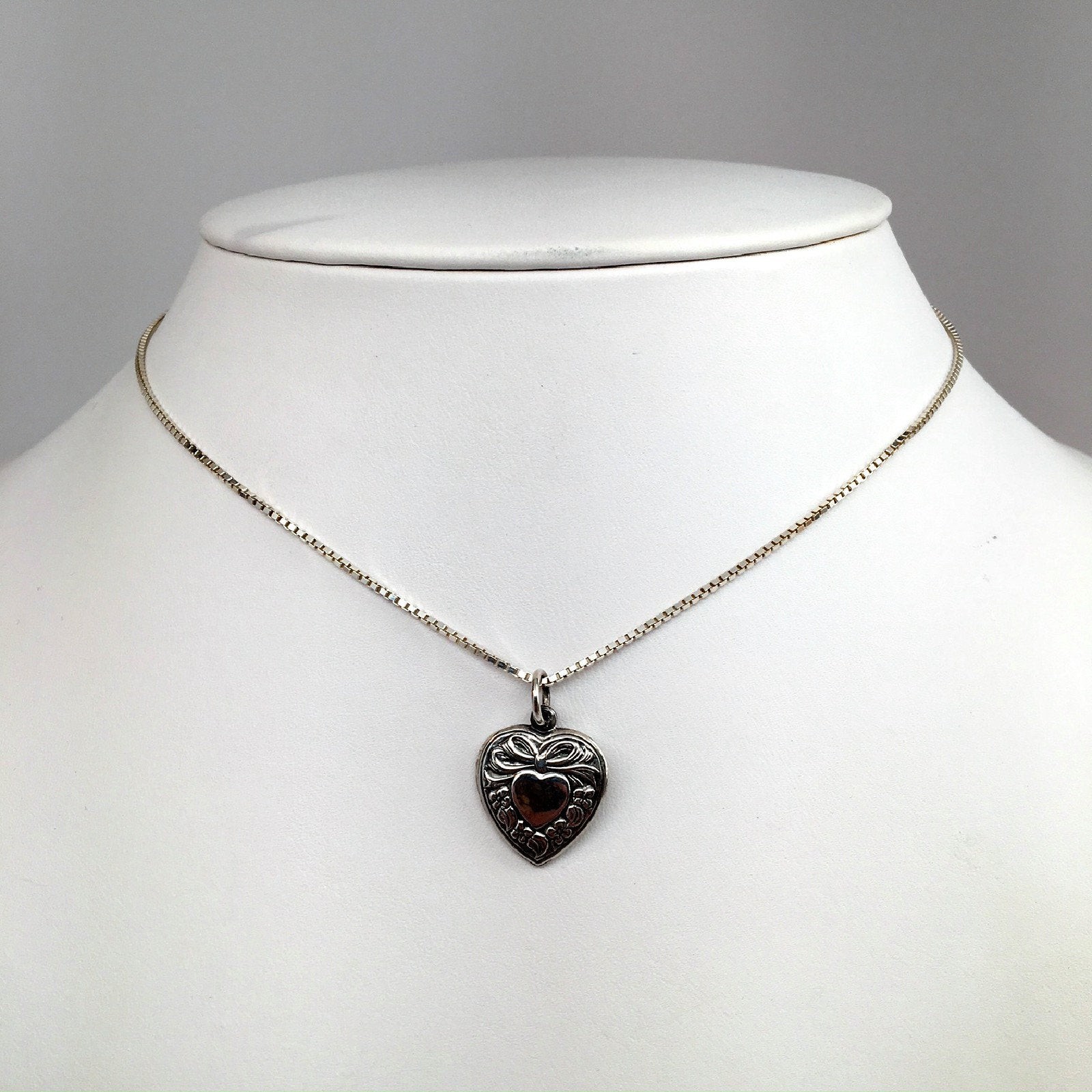 Sterling Silver BOW HEART For Bracelet NECKLACE PENDANT Vintage NEW Puffy CUTE!