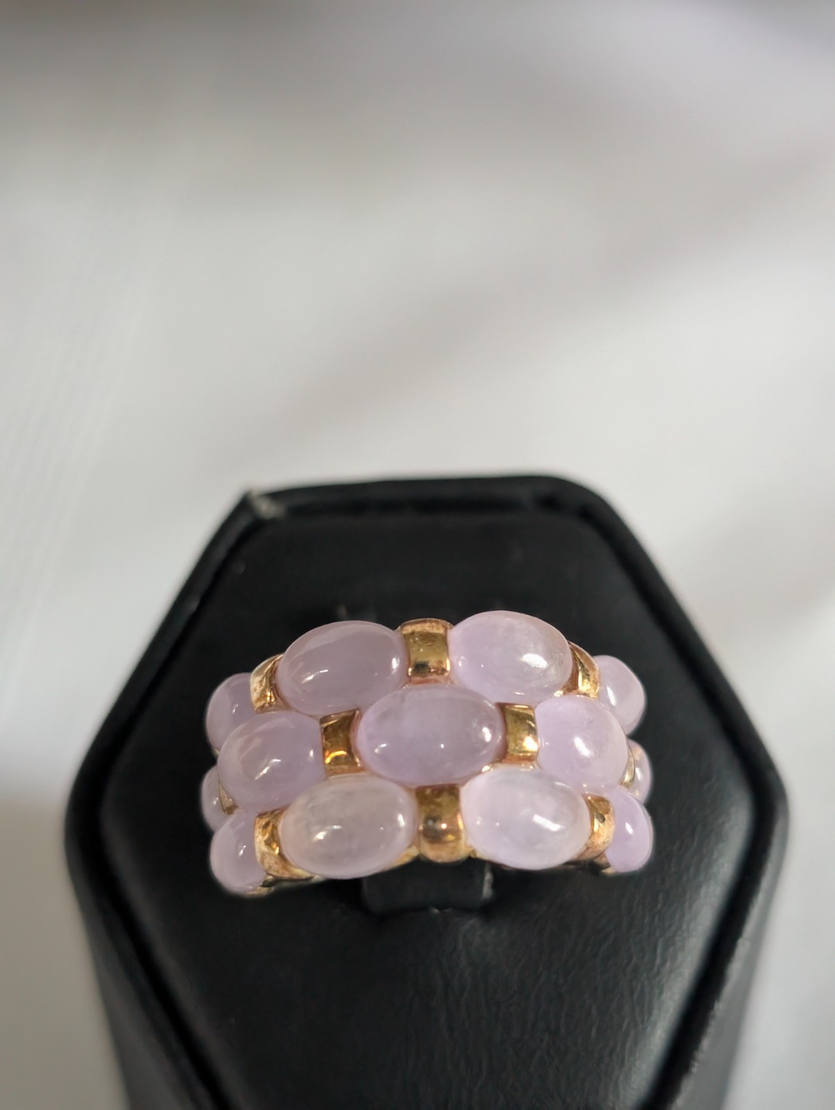 Vintage Lavender Jade Jadeite Bubble Ring Gold Tone Sterling Silver Size 6