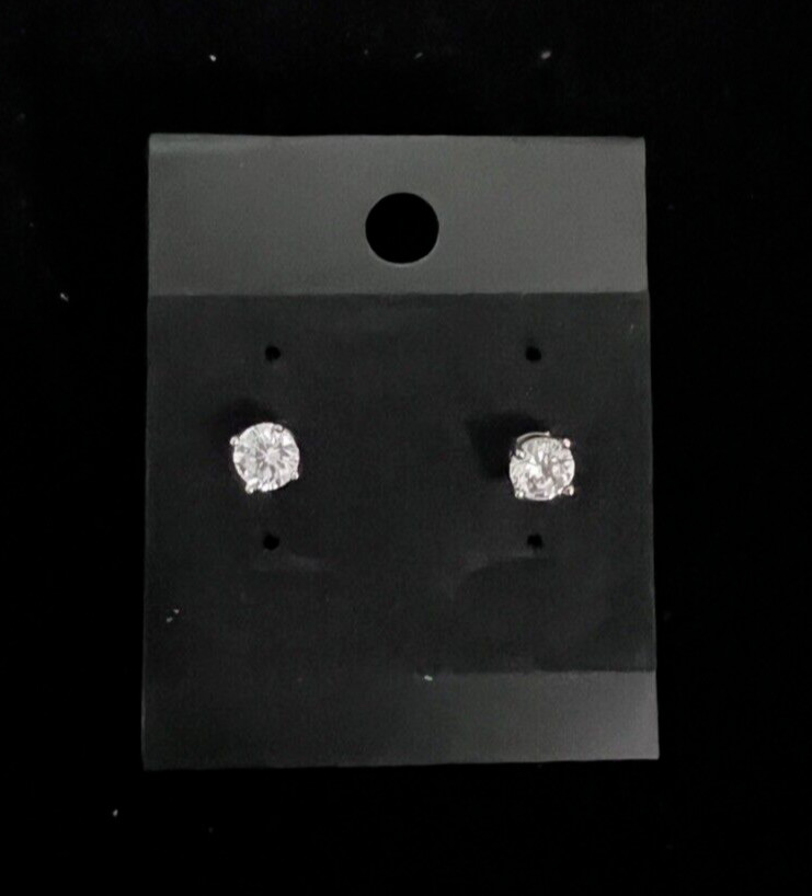 Vintage Clear 5mm Crystal Earrings Solitaire Pierced Studs 4-Prong Silvertone *