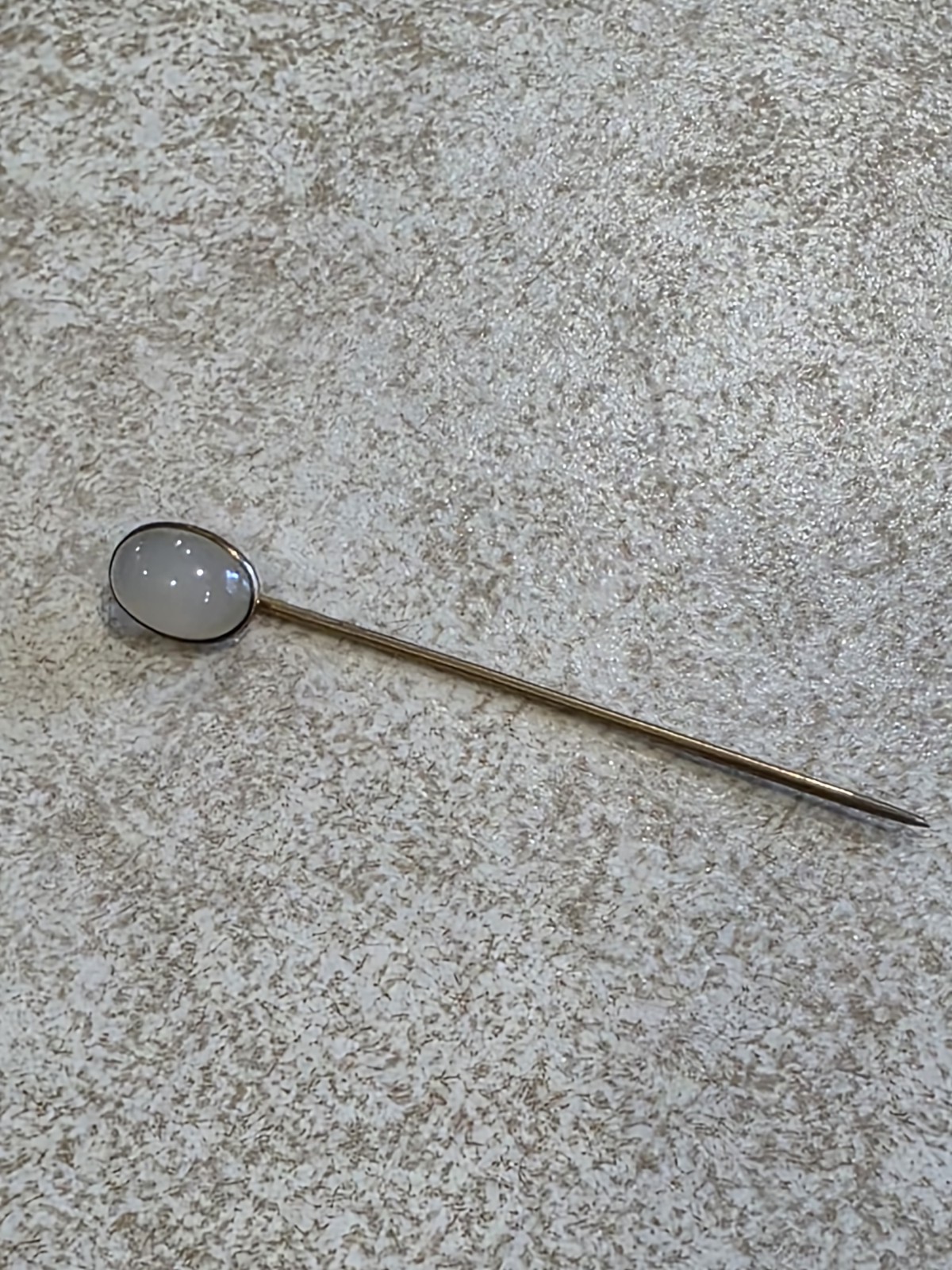 Antique Milky Agate Oval Cabochon Stone Lapel Stick Pin