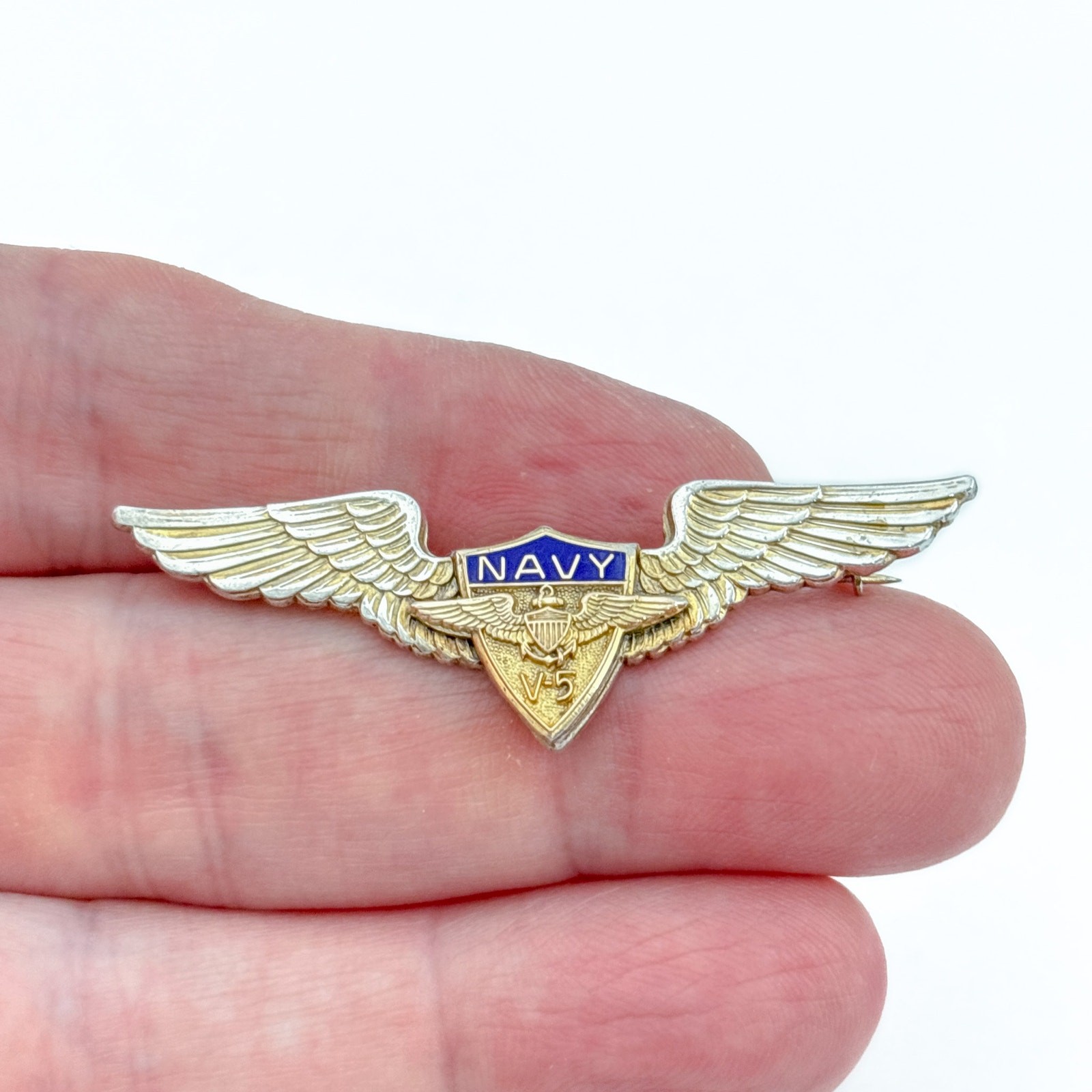 Vintage Gold-FilledSterling Silver 925 Navy V5 Pilot Wing Brooch