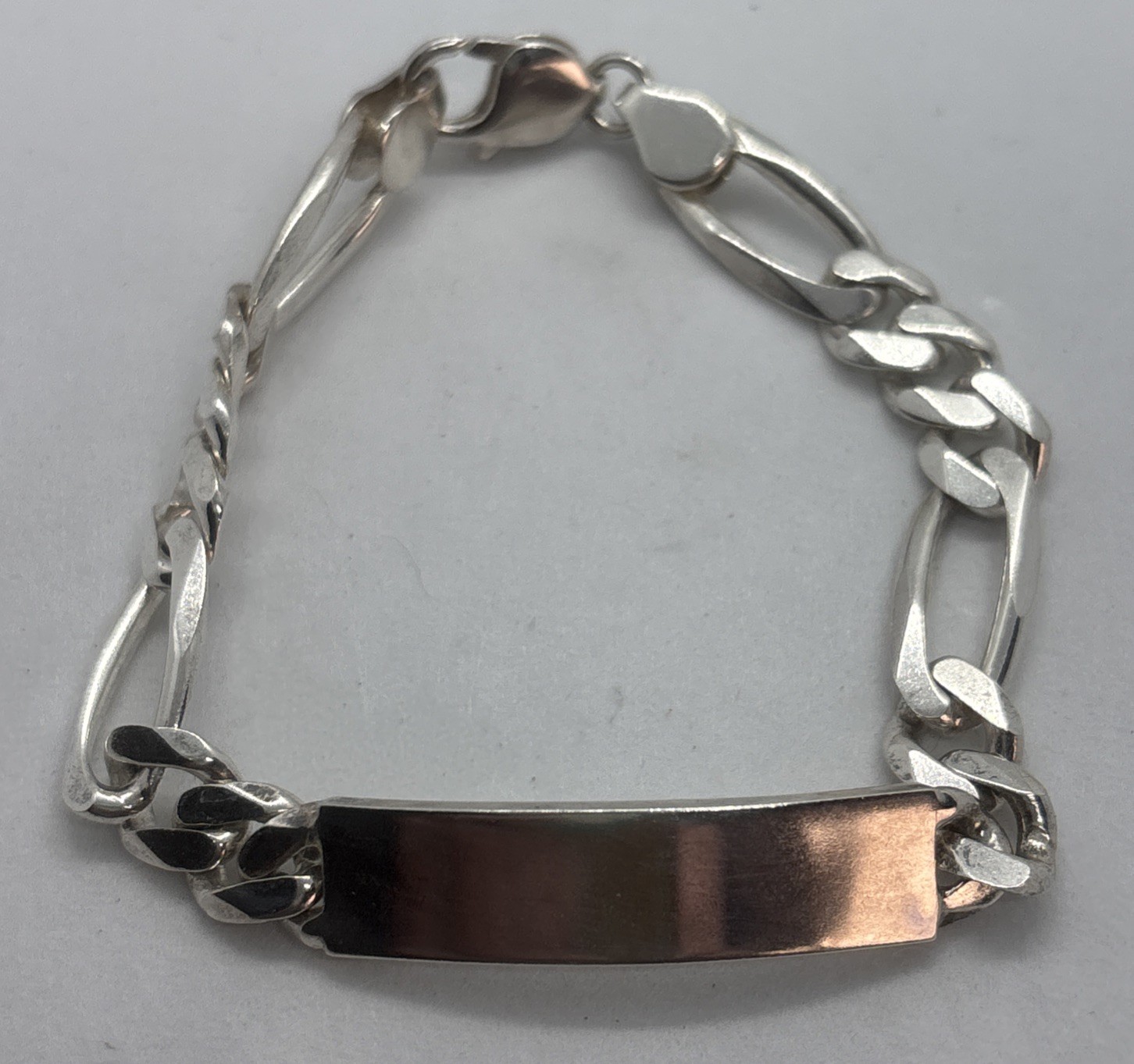 Vintage Sterling Silver ID Bracelet Engravable Figaro Chain Unisex 24.8 Gr 8”