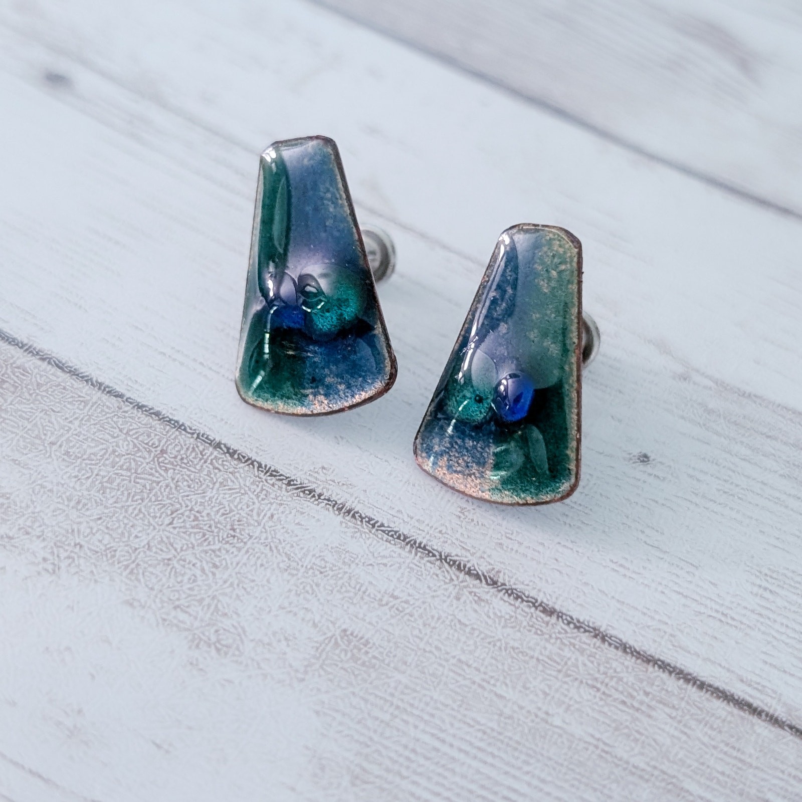 Vintage Screw Back Earrings Unusual Statement Blue Green Tones