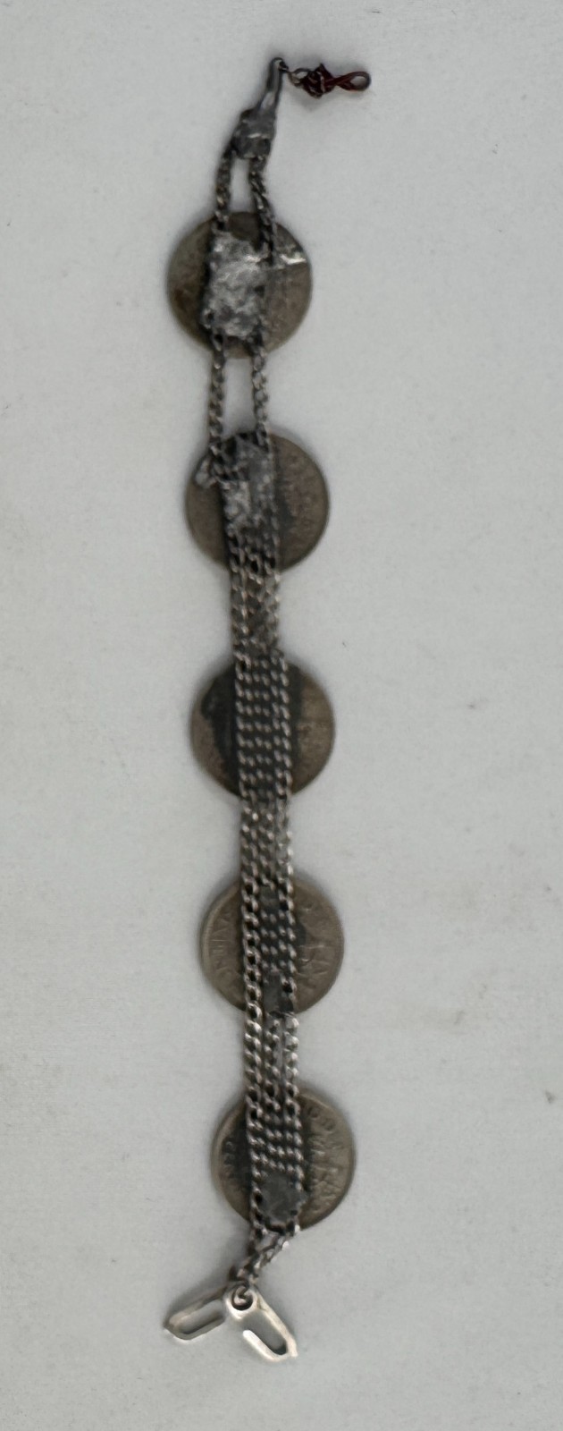 Vintage Coin Bracelet with Five 6 Pence Handmade British 50% Silver Coins