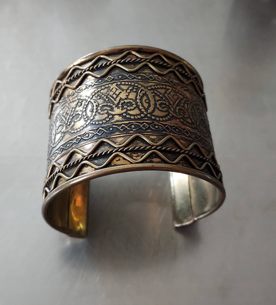 Tribal Cuff Bracelet Brass Bohemian Wide Statement Bangle Vintage