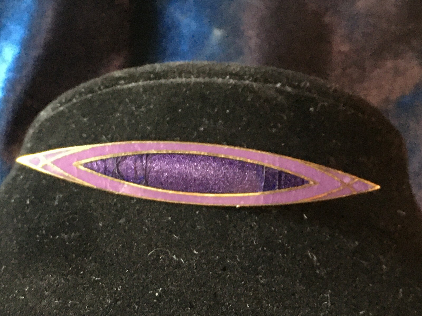 Vintage Elongated Arrow Purple Enamel Gold Tone 3″ Tie Bar Brooch -Animal Rescue