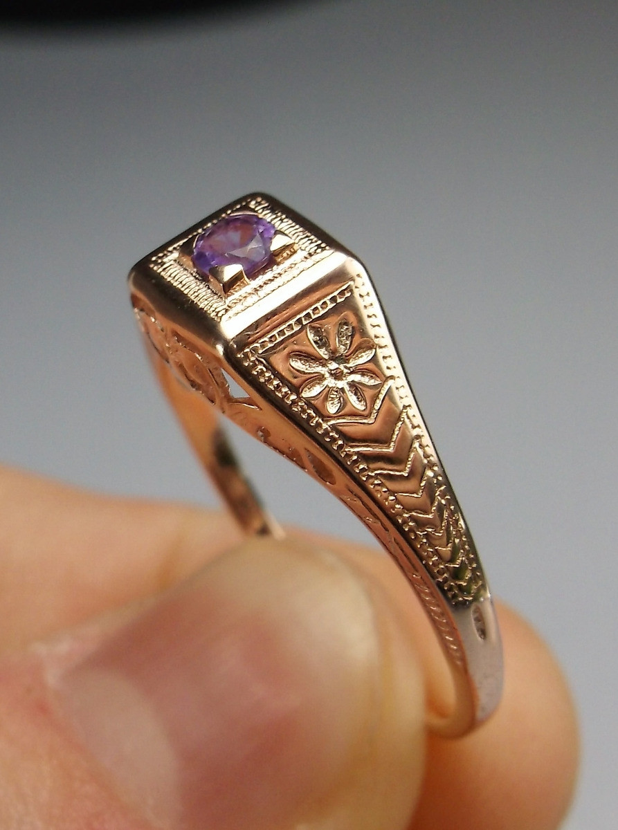 Natural Amethyst Ring, Art Deco Jewelry, (Custom Made) US SELLER-Giftwrapped