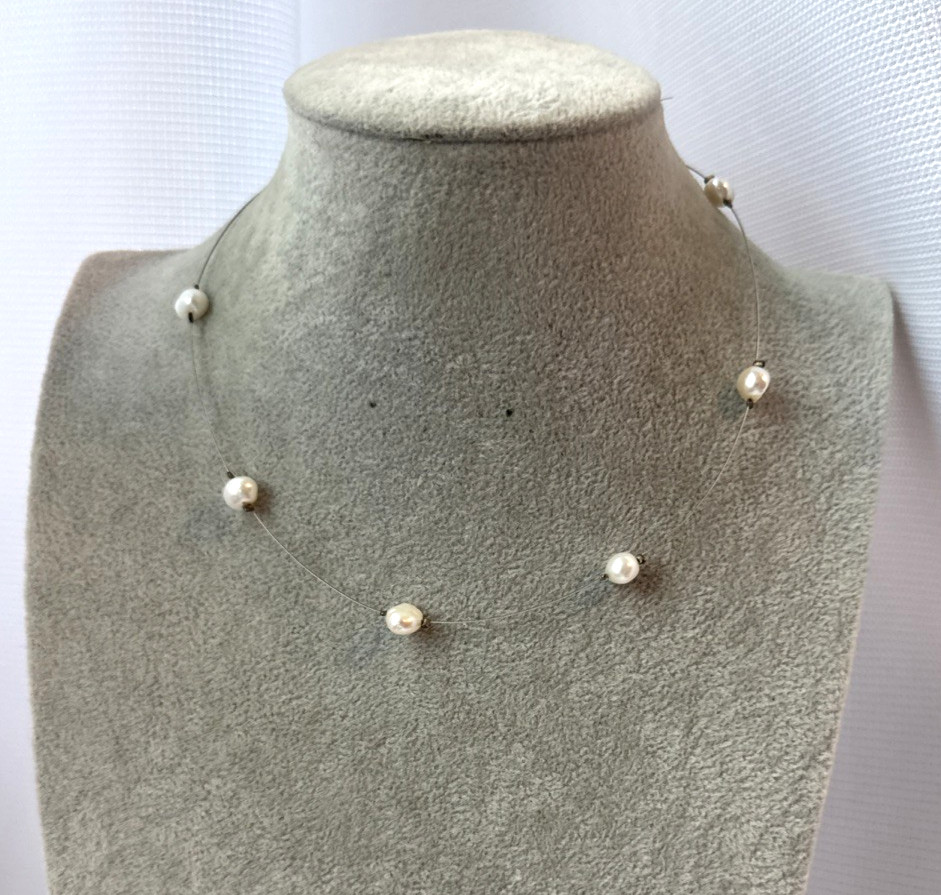 STUNNING demure Sterling Silver 925 baroque genuine pearl chain Necklace y2k 90s
