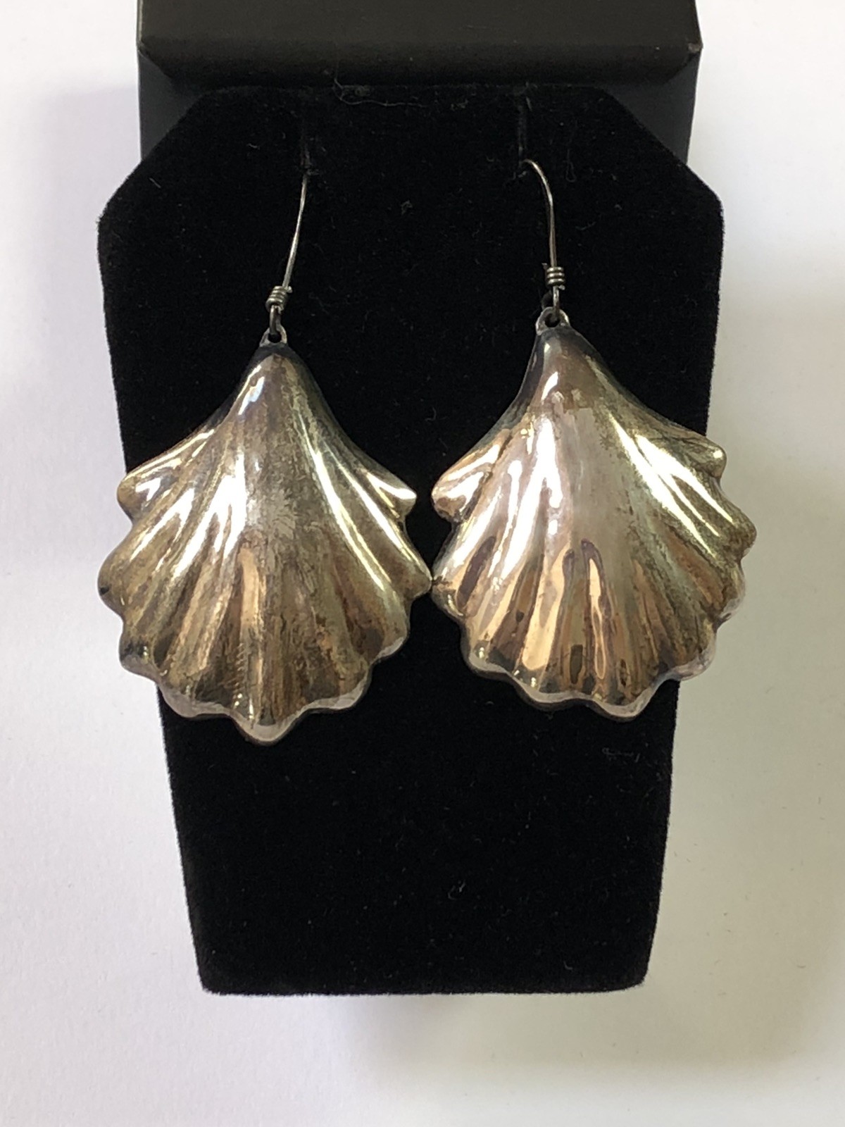 Vintage TAXCO TE-05 Sterling Silver Mexico Large 2.25″ Seashell Dangle Earrings