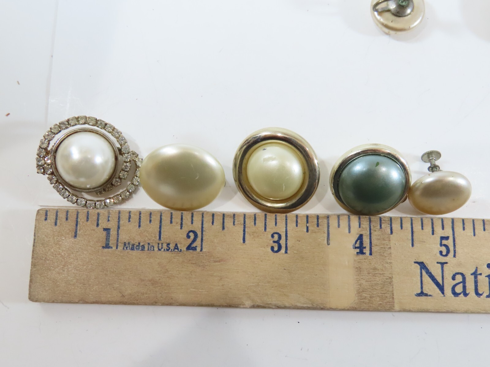VTG Simulated Pearl Earring Lot Cabochon Dome Rhinestone Clip Screw Back D2078