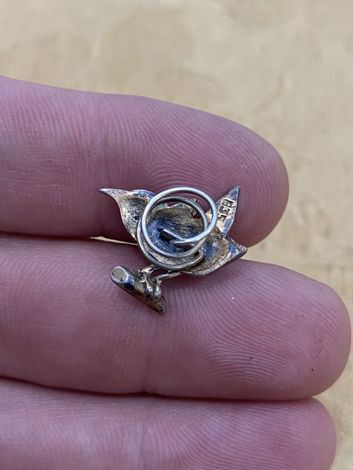 Tiny Vintage 835 Silver Signed Charm Pendant Swirl Back Bird Piece