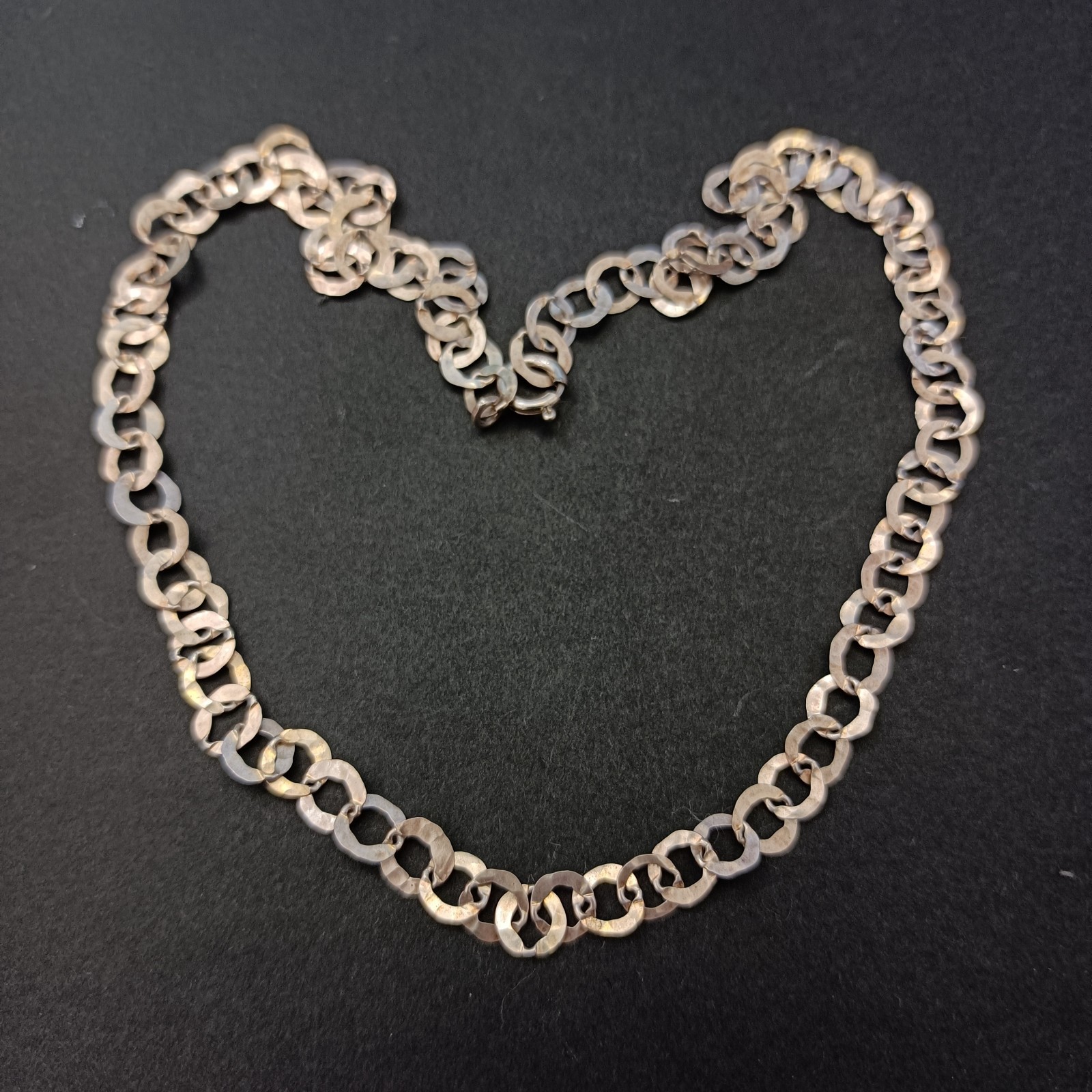 Sterling Silver Chain Necklace Handmade Flatt Hammered Rolo Unique Collar VTG