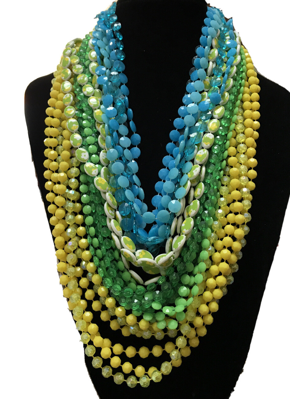 VINTAGE JAPAN HONG KONG LUCITE BRIGHT COLORED MULTI STRAND FLAPPER NECKLACE LOT