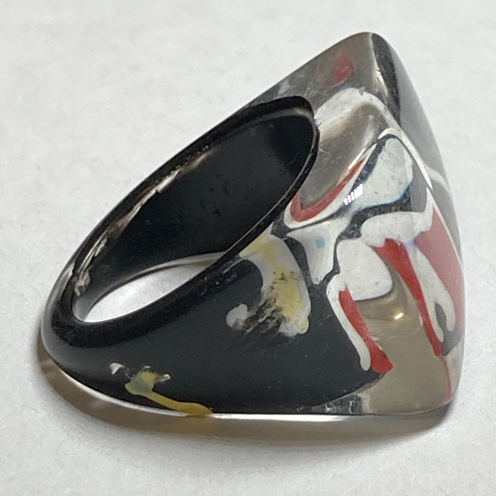 Vintage Acrylic Lucite Cocktail Ring Size 6 6.5 Black White Geometric Hand Made