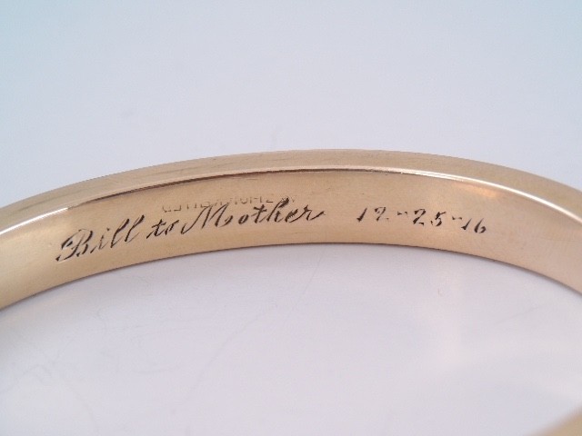 STUNNING ANTIQUE 14K GOLD FILLED WHITE & BLUE STONE HINGED BANGLE BRACELET