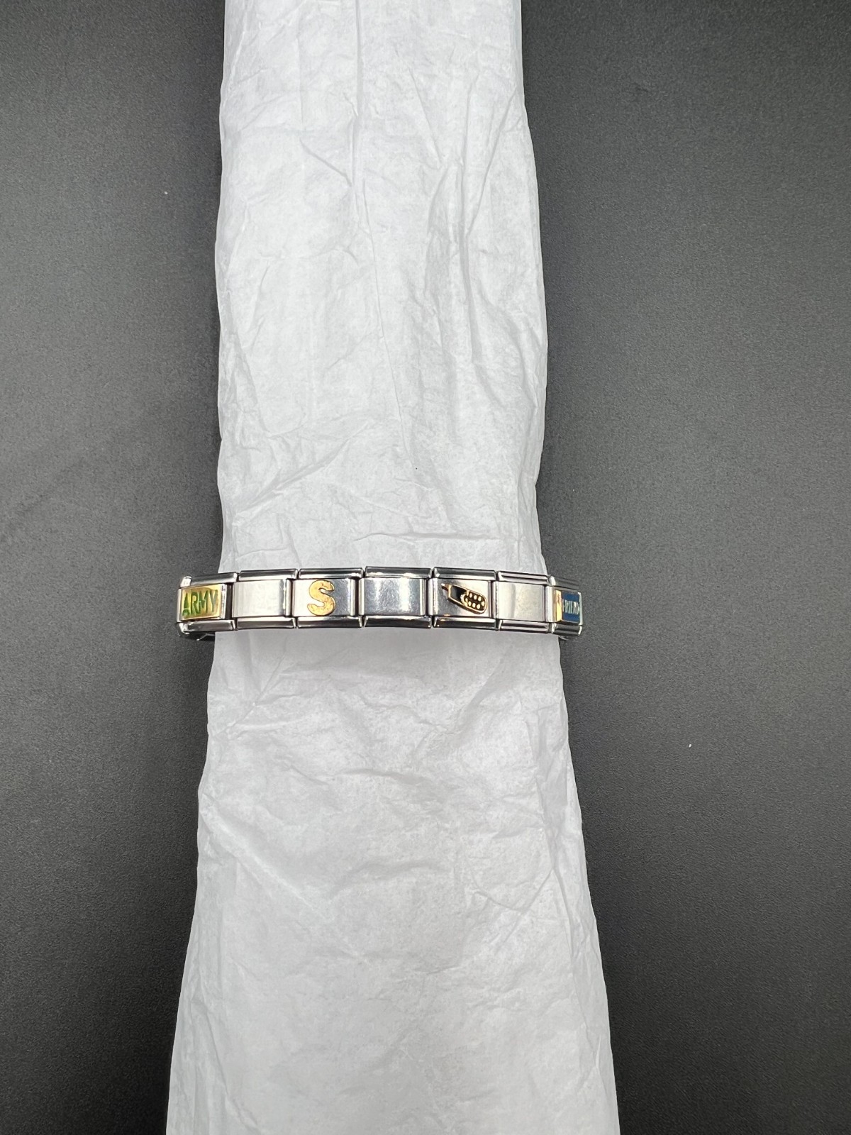 Vintage Italian Stainless Steel Stretch Charm Bracelet