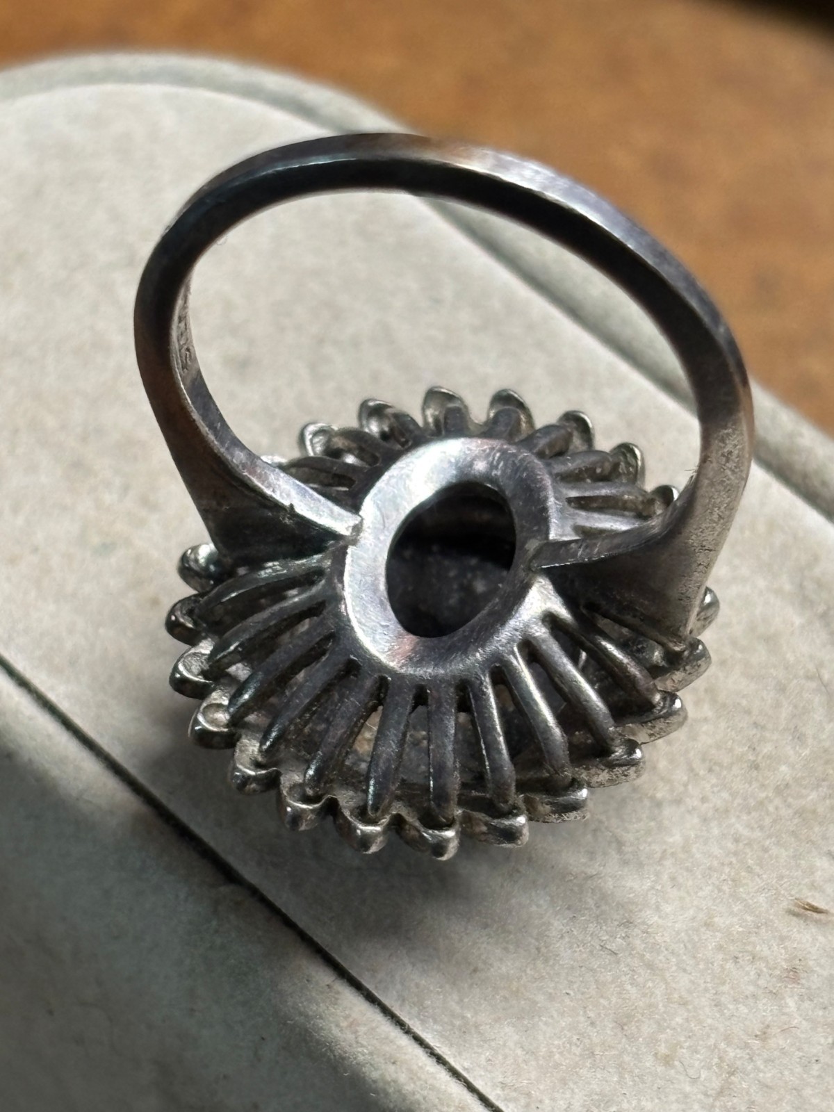 Vtg CLARK & COOMBS 925 sterling silver HEMATITE & Rhinestone COCKTAIL RING sz 8
