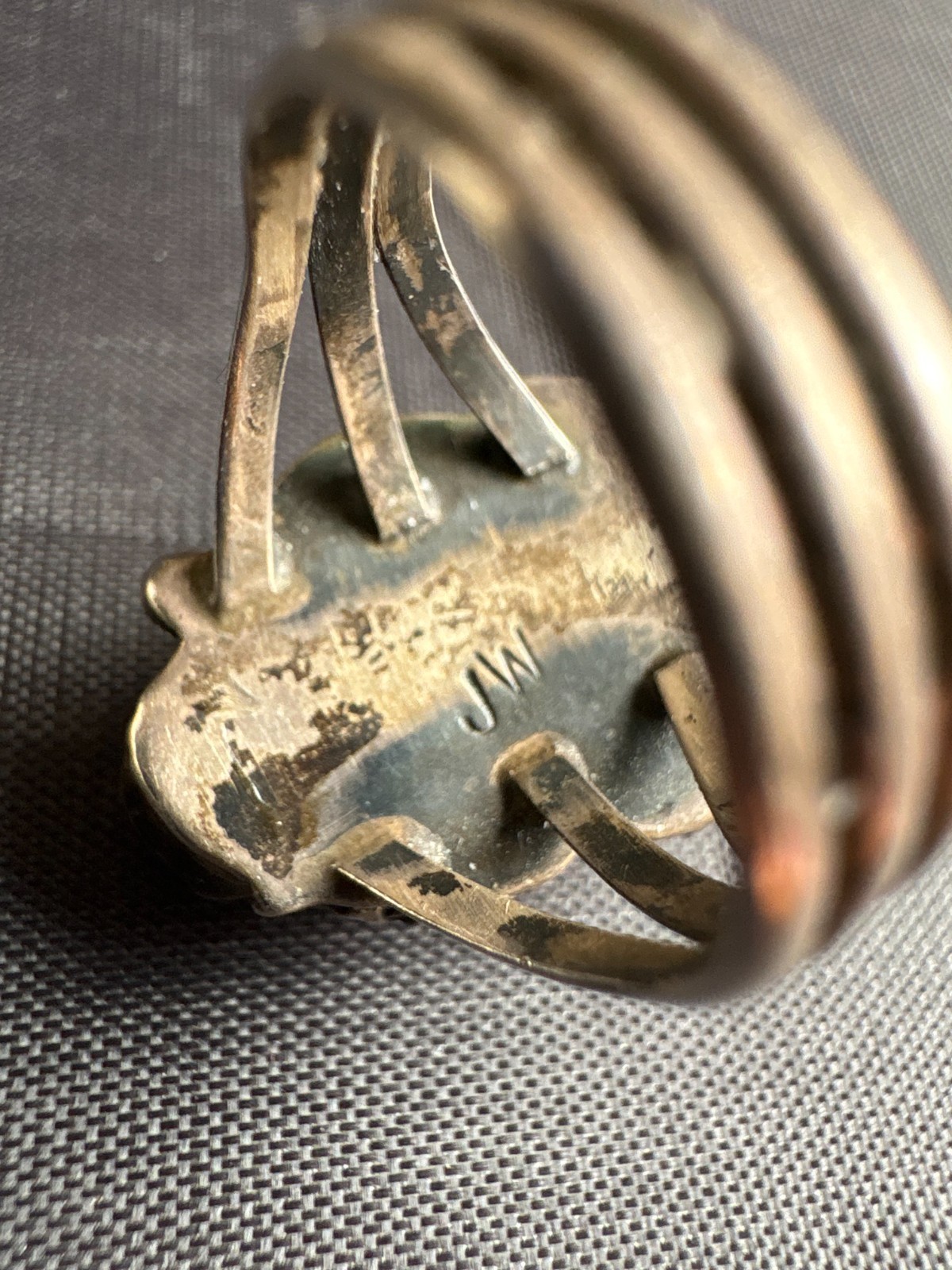 Vintage Silver Native American JW Turquoise & Coral Ring Size 6.5 US