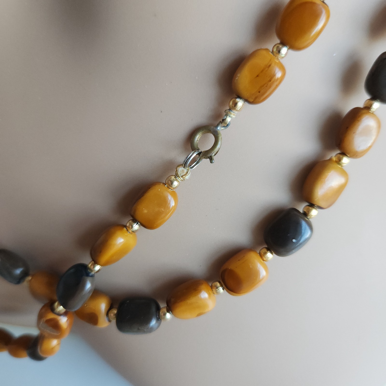 Long Beaded Necklace 50” Layered Wrap Brown Black Nugget Beads Boho