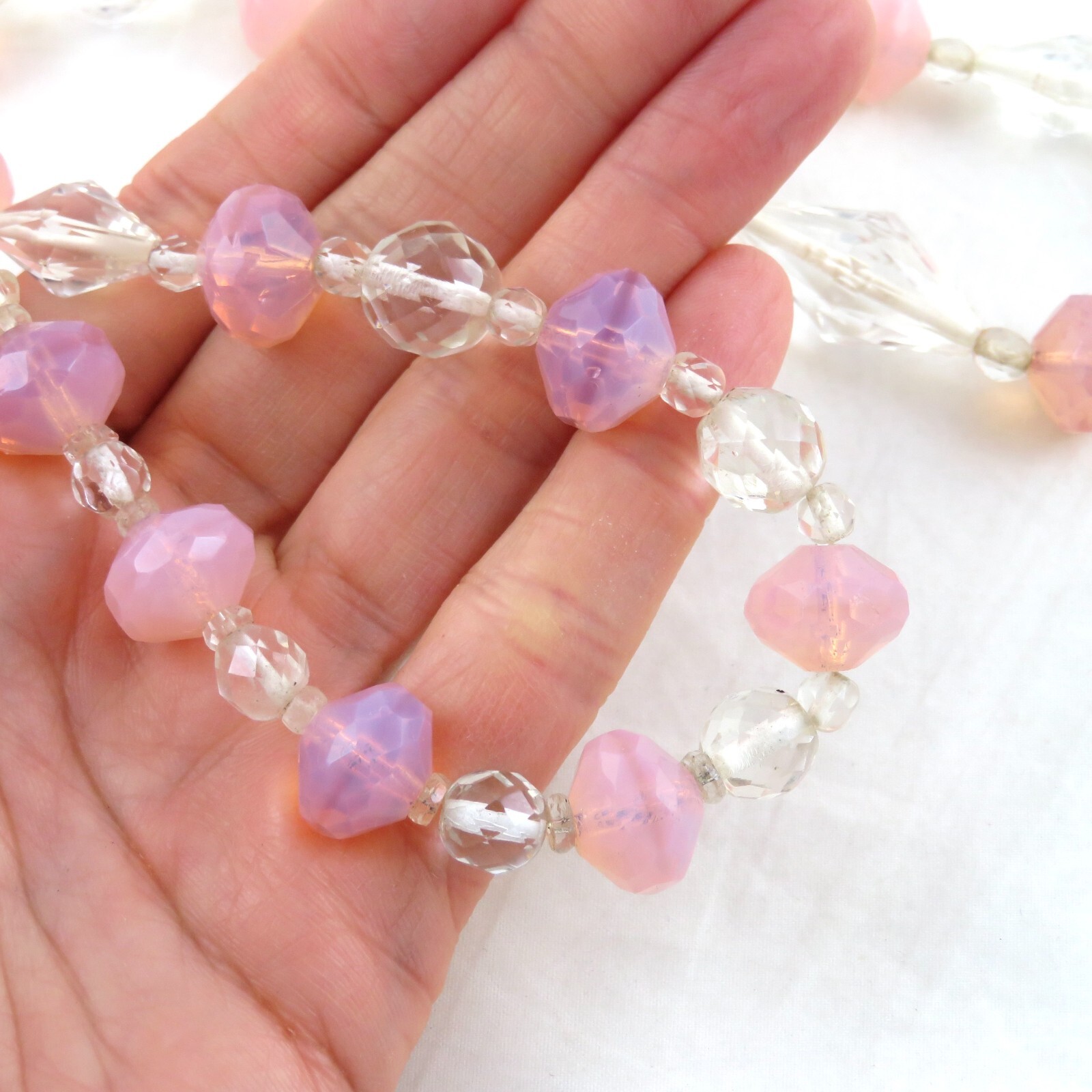Vintage Crystal Opaline Faceted Glass Beaded Necklace 30″