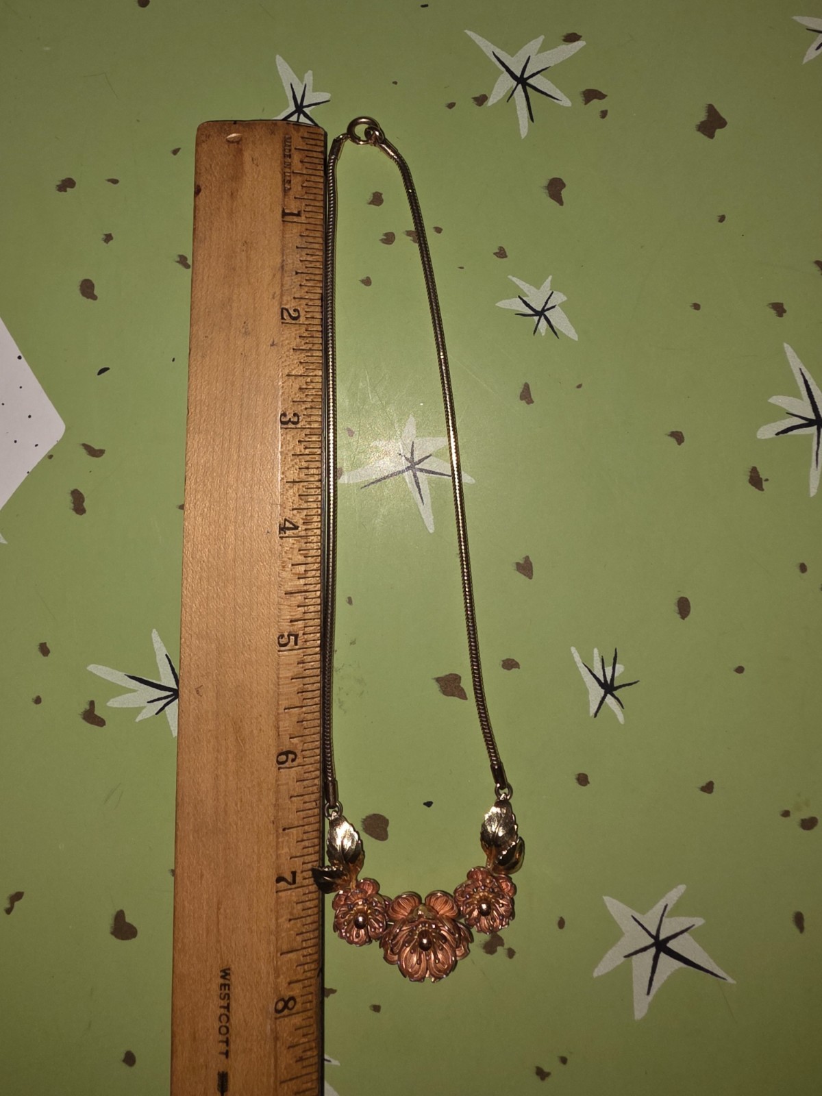 Vintage Krementz Signed 2 Tone Rose/Gold Dainty Flower Leaves Choker Necklace