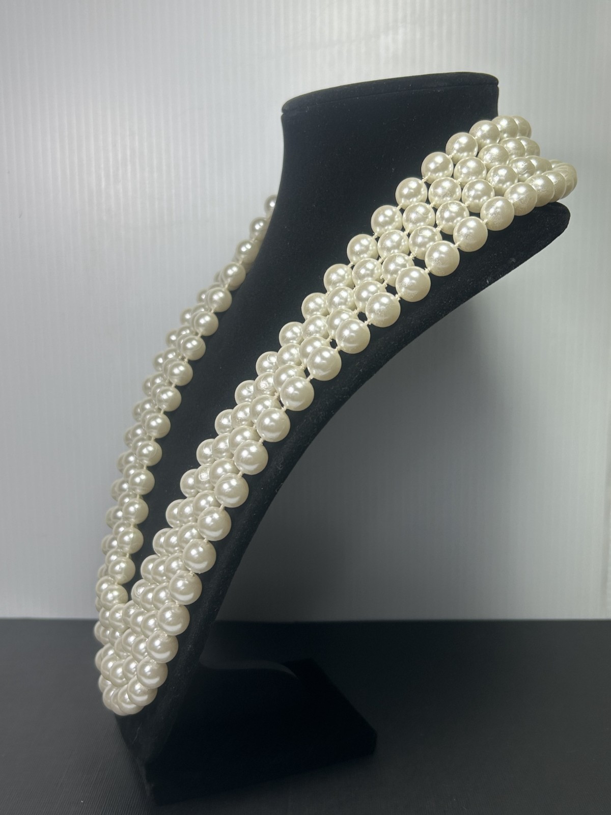 118″ Vintage Single Long Strand Faux Imitation White Pearl Necklace