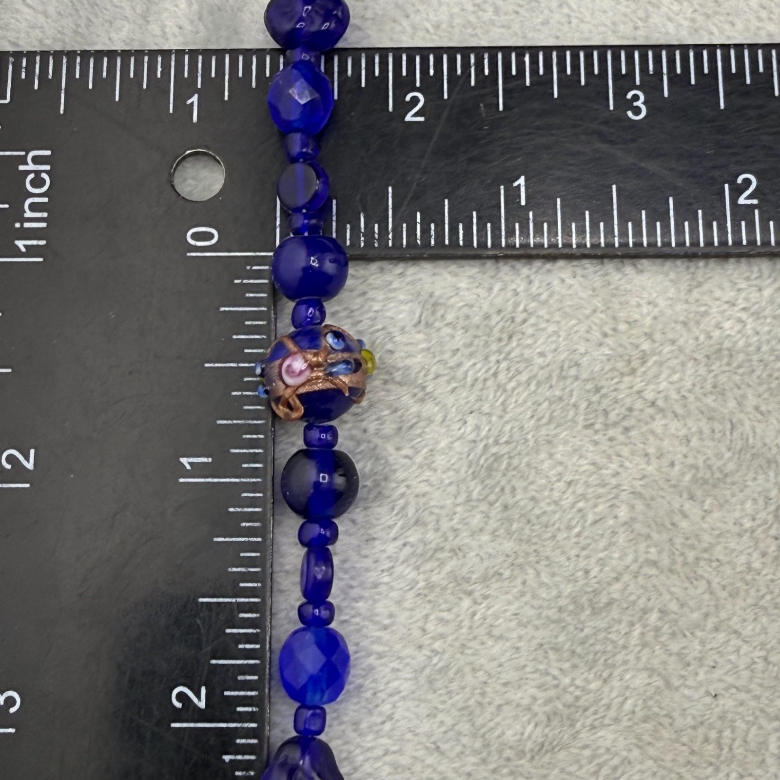 Vintage Wedding Cake Bead Bracelet Blue Glass Beaded 8”