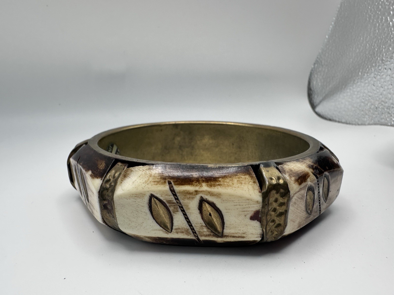 Vintage Brass Bone Bangle Bracelet Made In India Nomadic Boho Viking Diameter 3”