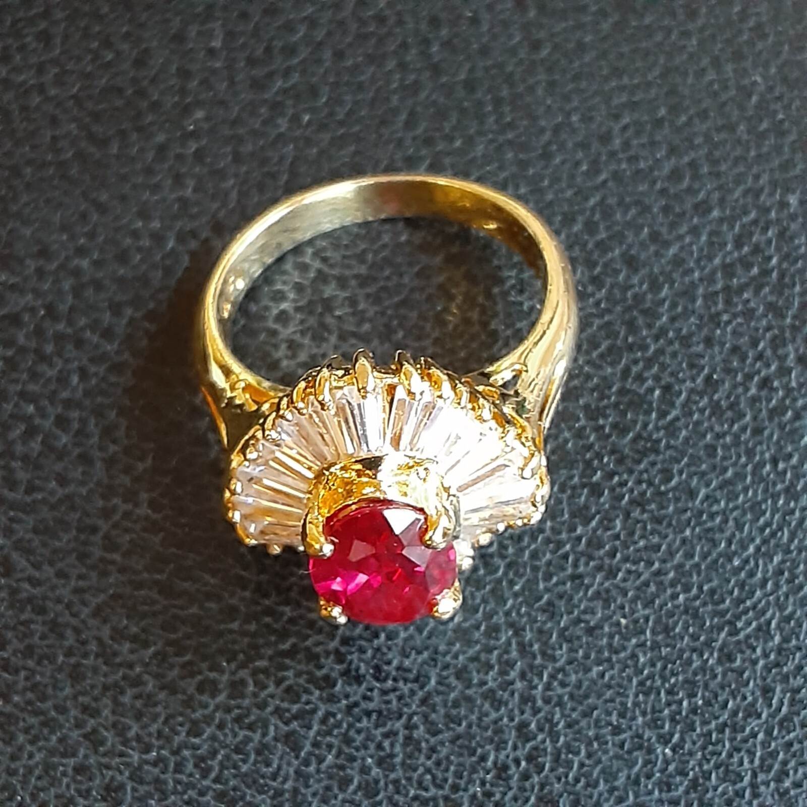 Vintage Red CZ Cocktail Ring Silver size 5.25 signed AFJ