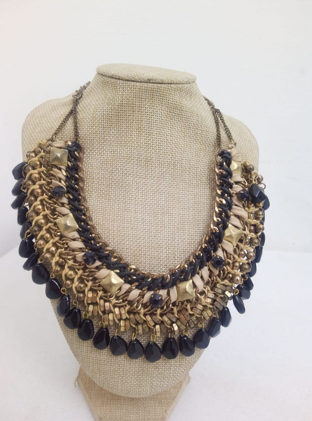 Luxurious multi-layer necklace ZARA Vintage Handmade stones Golden chains Woven