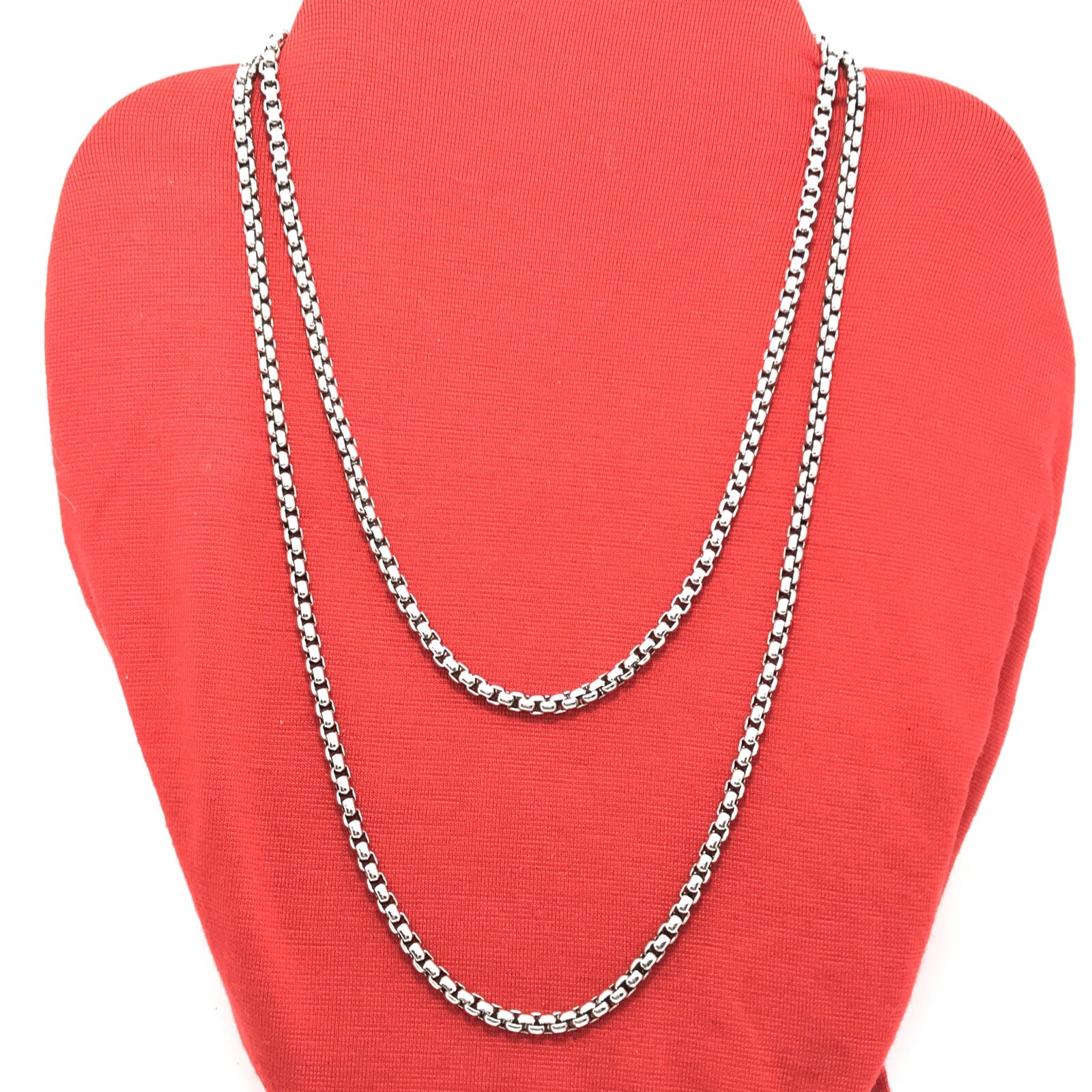 Vintage 4mm Silver tone 36″ Rolo Box Chain Necklace