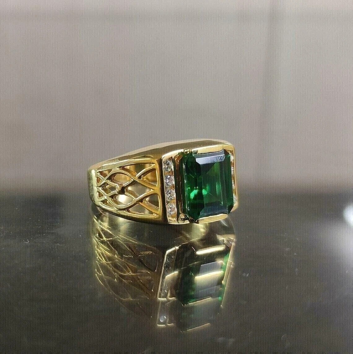 4.45Ct Green Lab Created Diamond Men’s Engagement Wedding 14K Gold Finish Ring