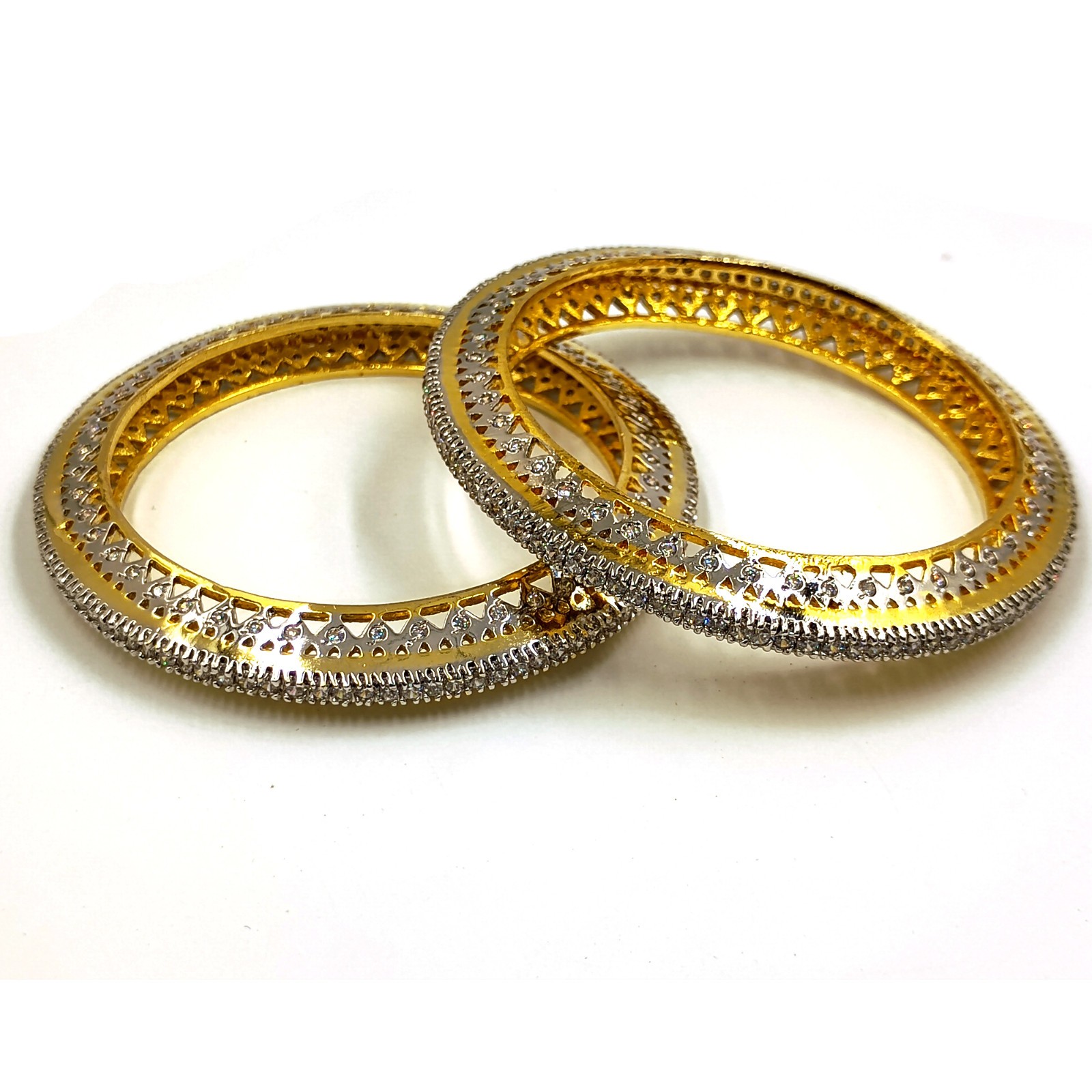 South Indian Style CZ Bangle Set, 22K Gold Plated, Elegant Handmade Bridal Set