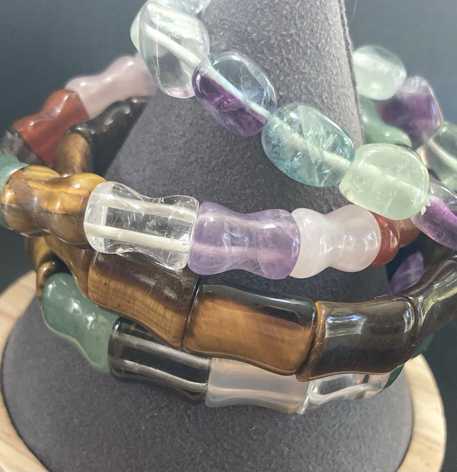 Stone Bracelet Gemstone Lot of 4 Cold Carved Beads Healing Stretch Assorted