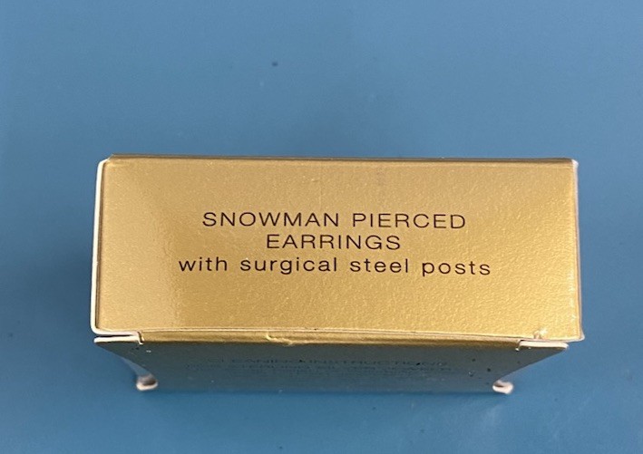New Vintage 1998 AVON Snowman Pierced Earrings Surgical Steel Posts With Box