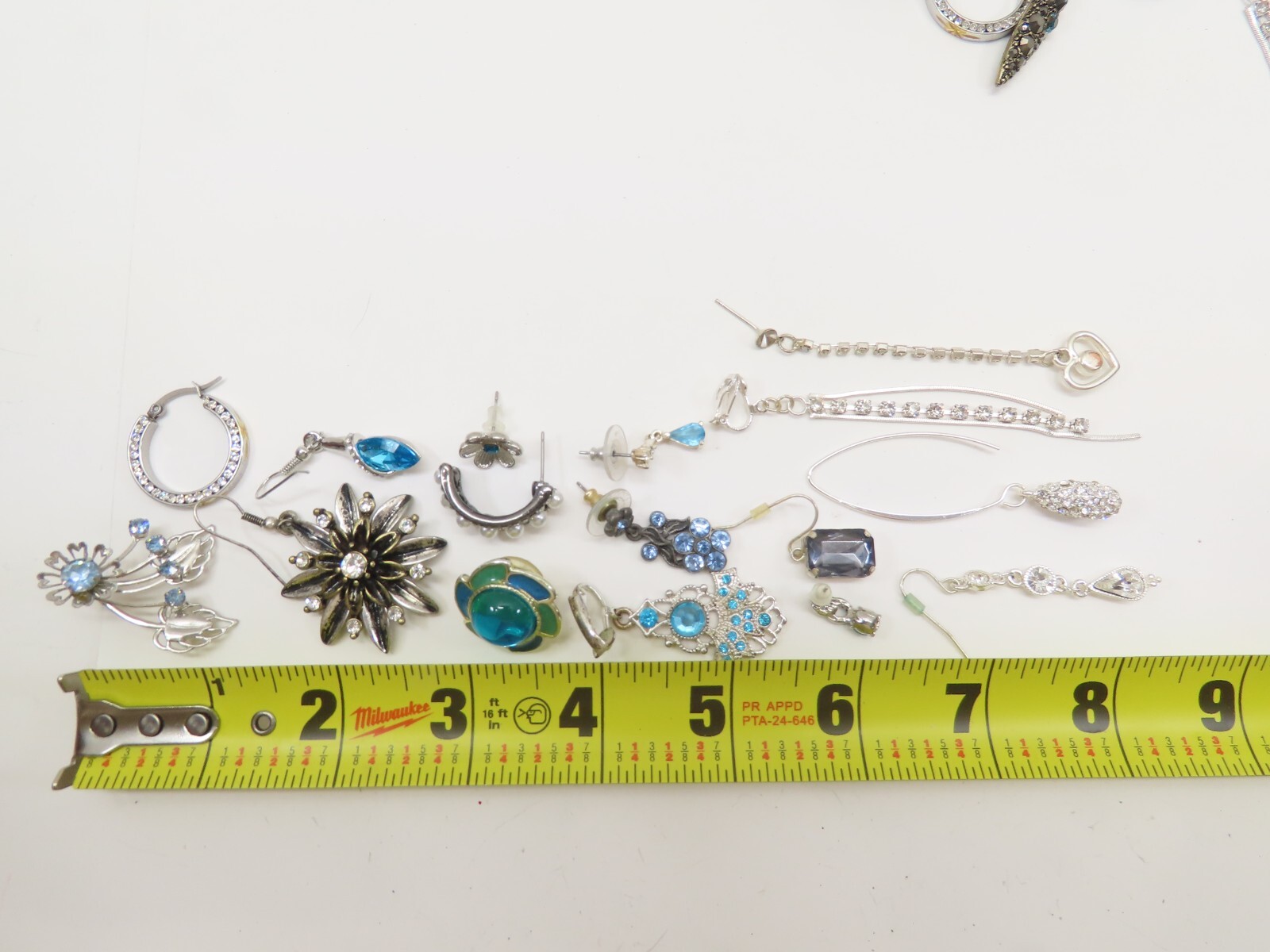 VTG Dangle Earrings Lot Pierced 1 Clip Silver Tone Blue Clear Rhinestones D2115