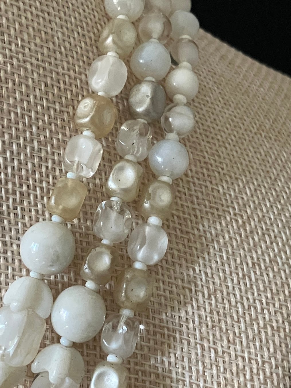 Vintage White Glass Beaded Necklace Bracelet Set Opalescent MCM Bridal