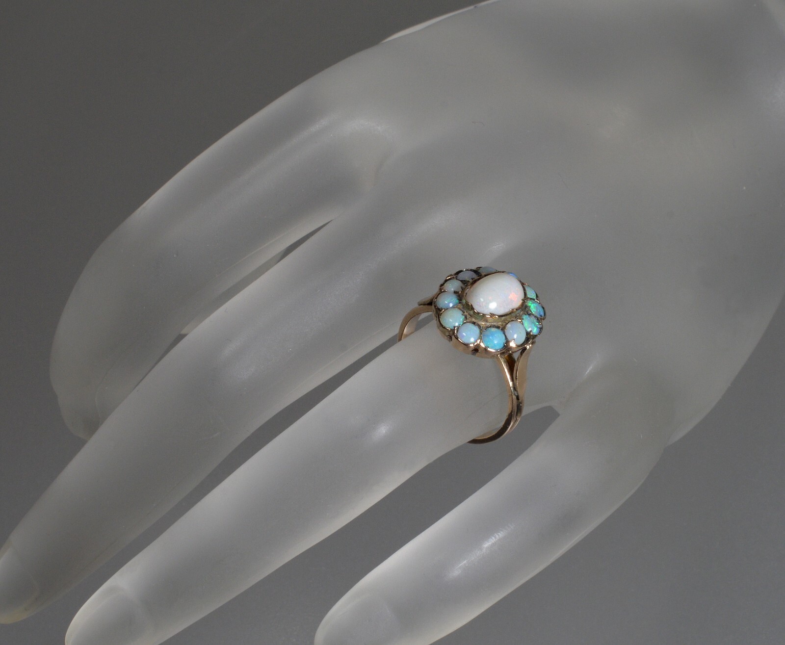 ANTIQUE VICTORIAN 9K GOLD OPAL EARRINGS RING SET C.1890