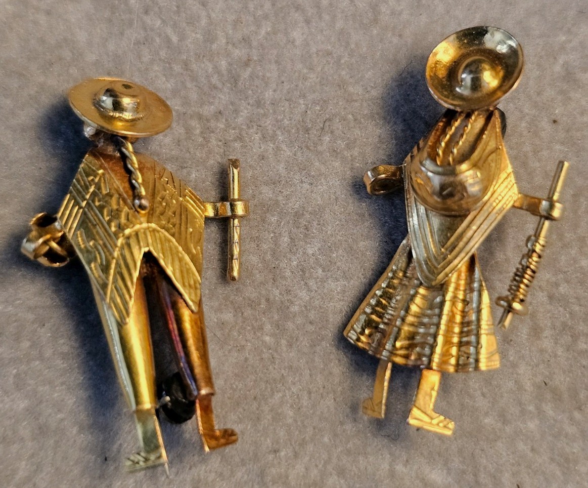 Antique 14k Traditional Peruvian Peasant Couple Pins/Brooches