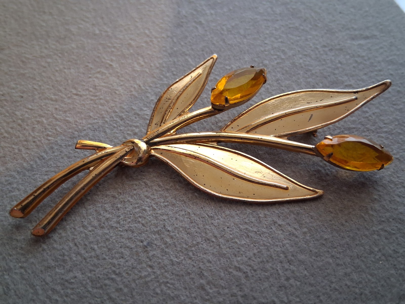 Sterling Craft Coro gold over silver. Tulip brooch w/yellow stones