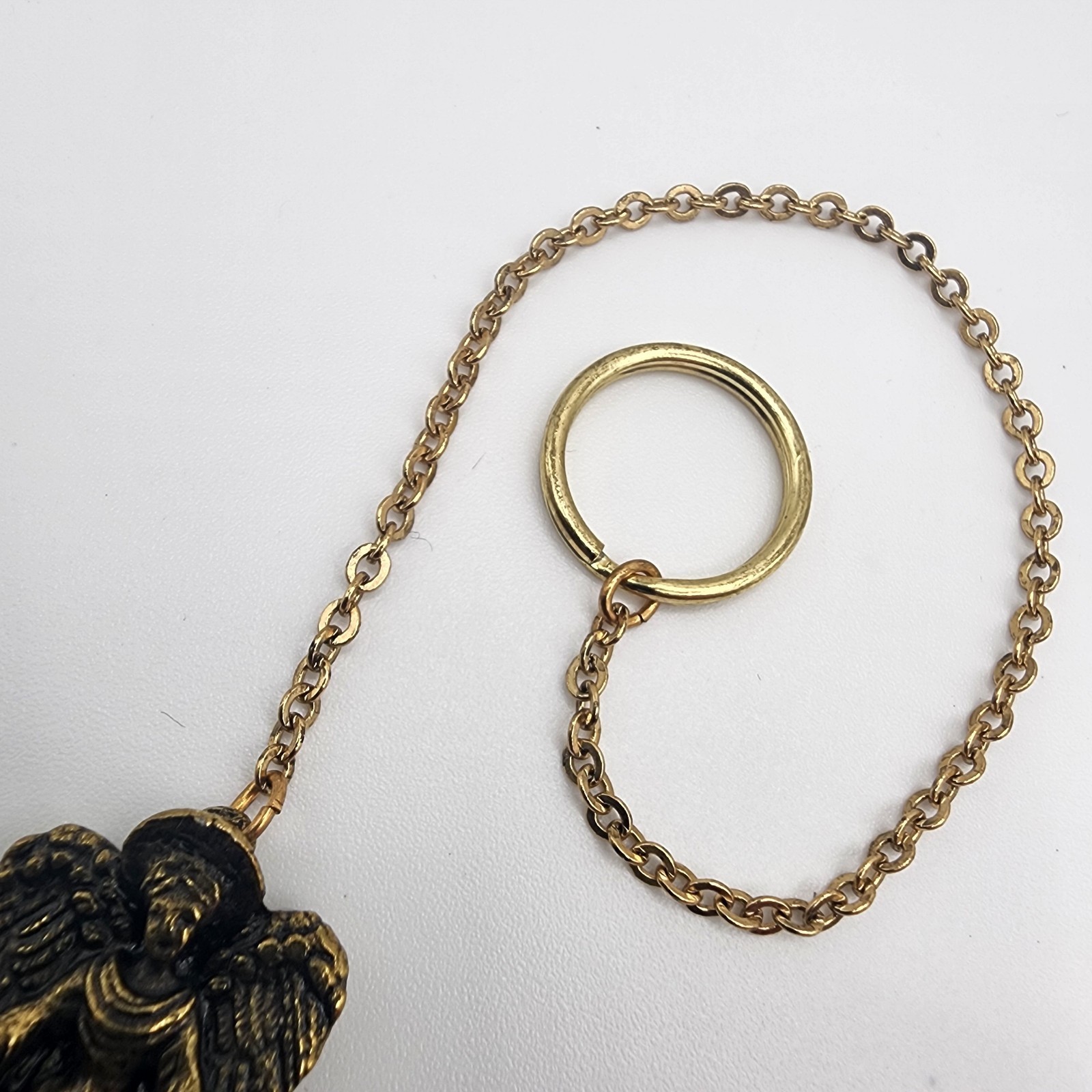 Vintage Rustic Angel Keychain Gold Tone Chain Angelic Wings Charm Christian