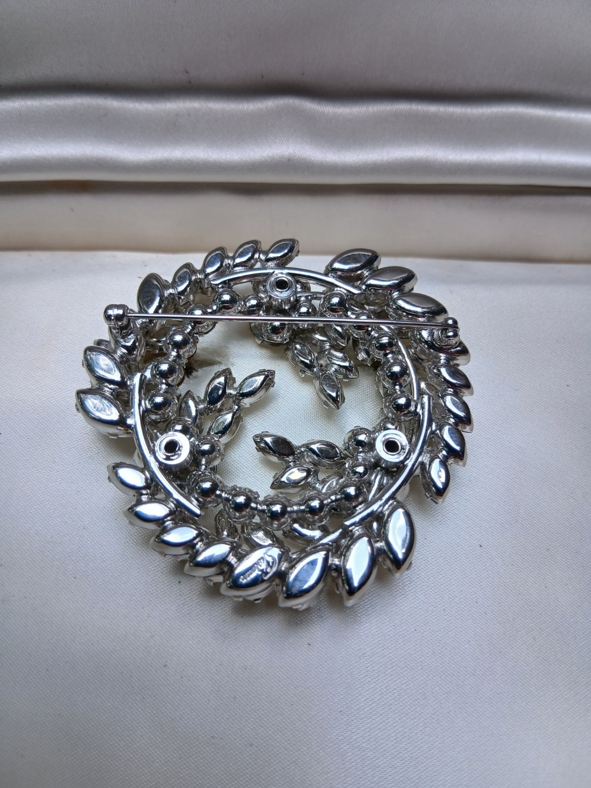 Vintage Sherman Signed Clear Rhinestone Round Brooch