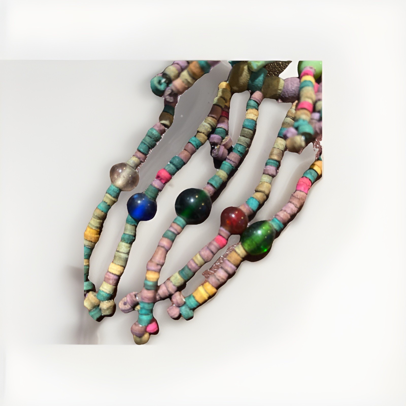 BOHO African Multi Strand Statement Necklace Wooden Carved Animals Fringe Beads